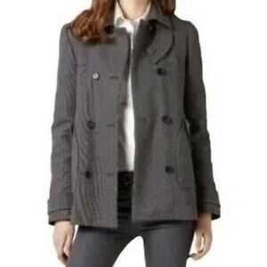 Lacoste Classic Preppy Double Breasted Twill Gray Pea Coat Jacket Women's Small